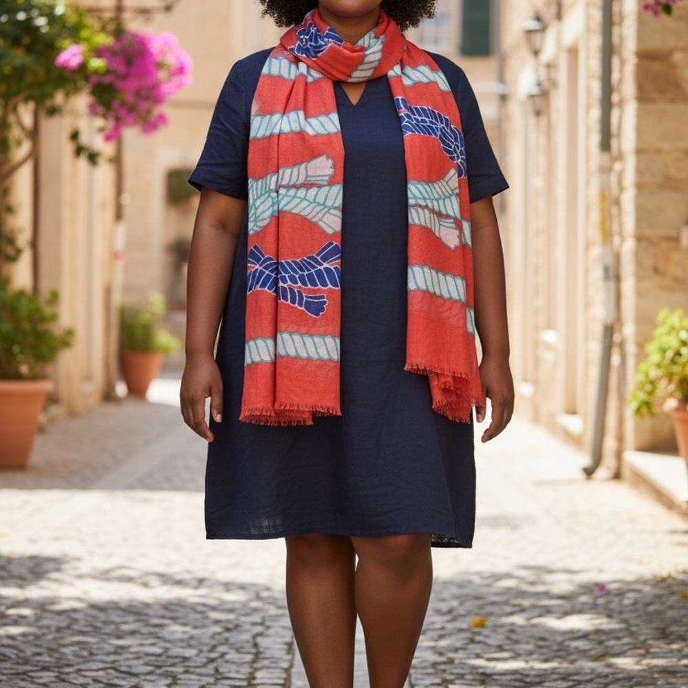 Echo Vibrant Coral and Blue Scarf (A283)